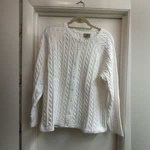 LL Bean White Cable-knit sweater